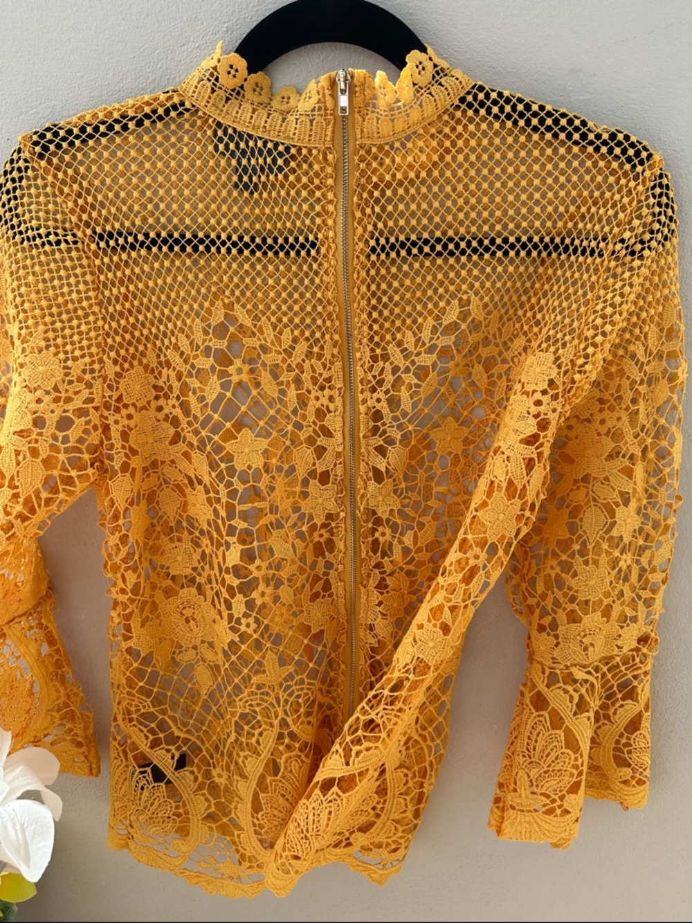 BOLD elements Crochet Floral Openwork Top in light Orange in color - Picture 7 of 9